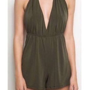Olive green brandy melville halter back romper